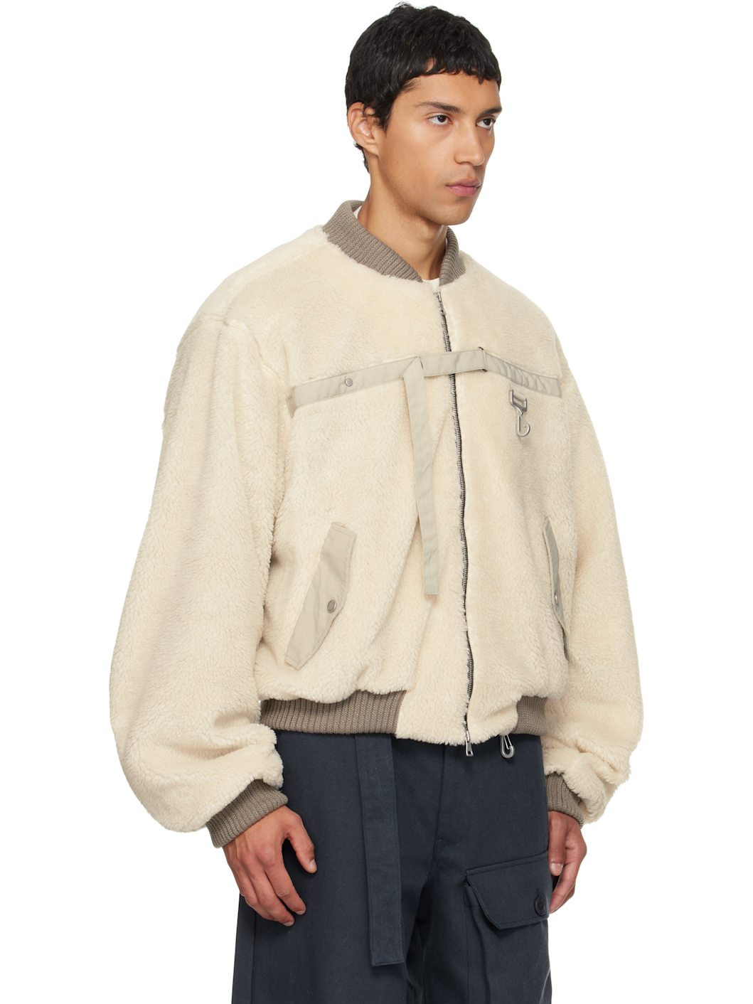 Beige Sherpa Fleece Bomber jacket - 2