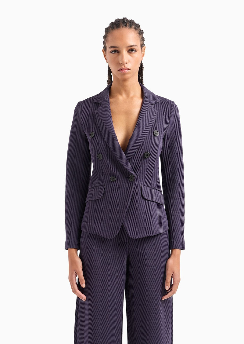 Jersey double-breasted jacket with embossed jacquard chevron motif 2