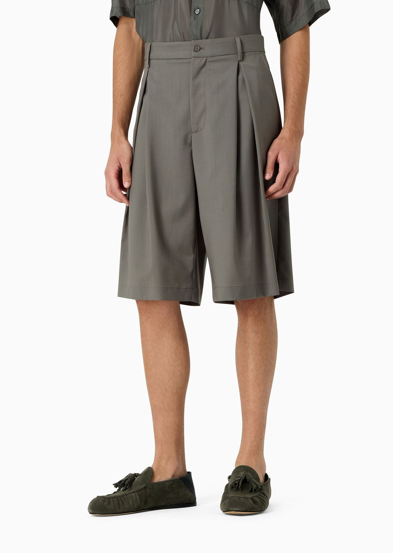 ASV super-light sustainable virgin-wool Bermuda shorts with godet pleats 2