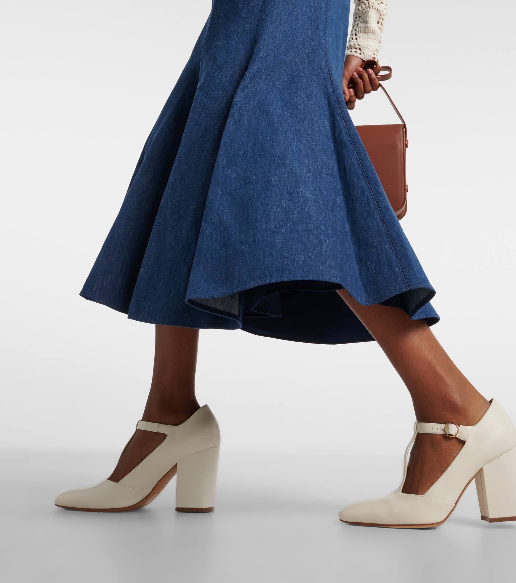 Amy flared cotton and linen midi skirt - 5