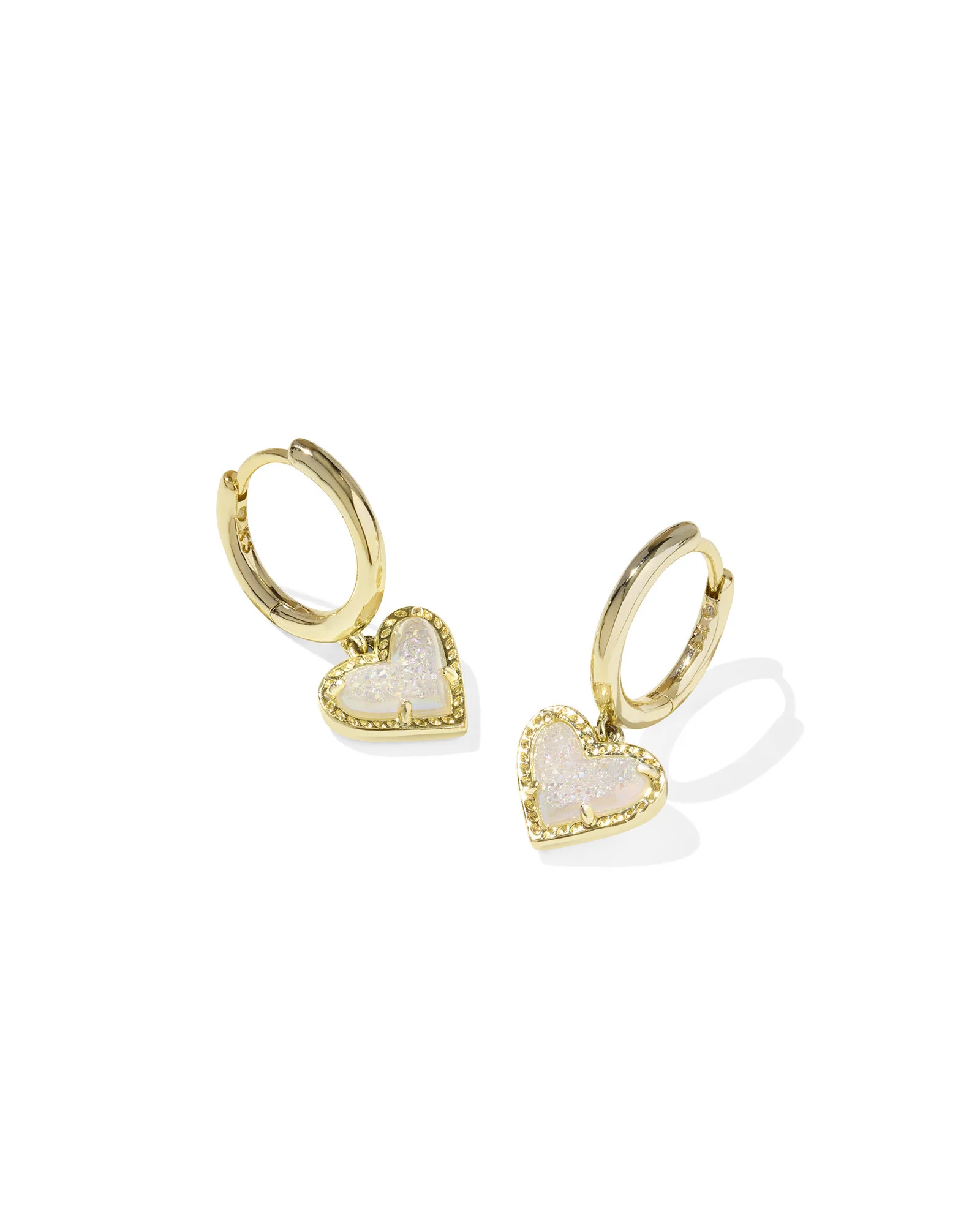 Ari Heart Gold Huggie Earrings in Iridescent Drusy - 1