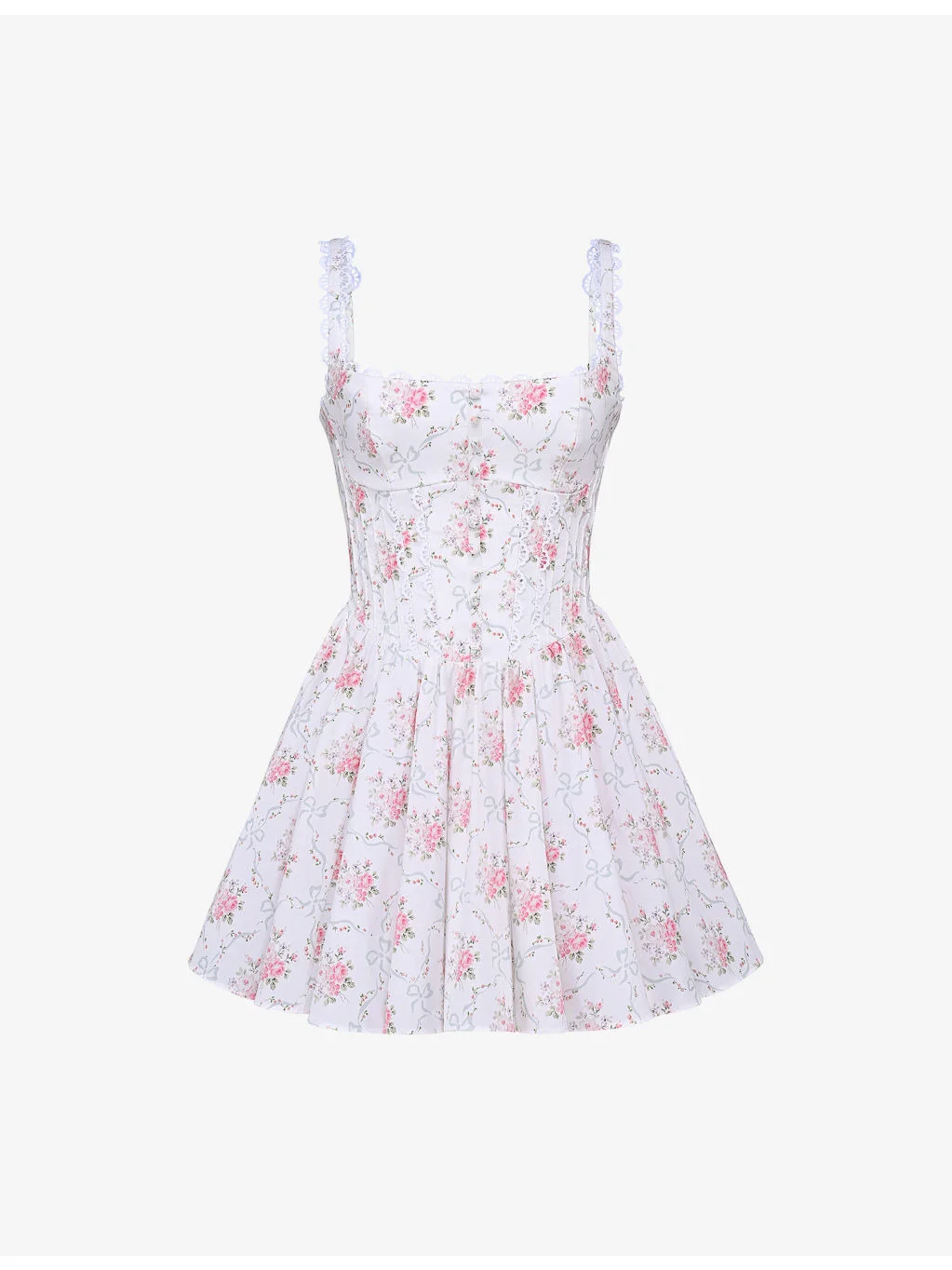 Sade Floral-Print Lace-Trim Stretch-Cotton Mini Dress - 1