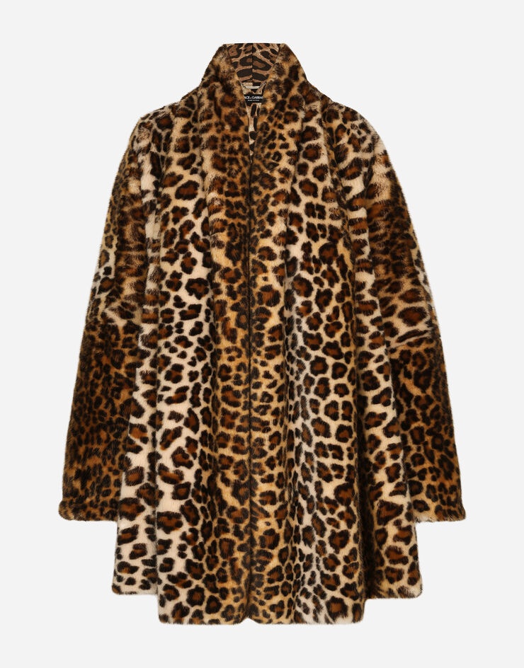 Faux fur cape with leopard print - 1