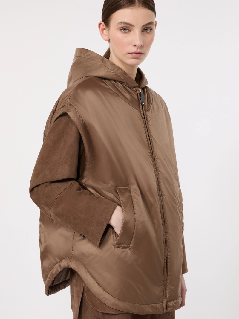 AMBRA Padded, hooded gilet in water-repellent canvas - MUD 5