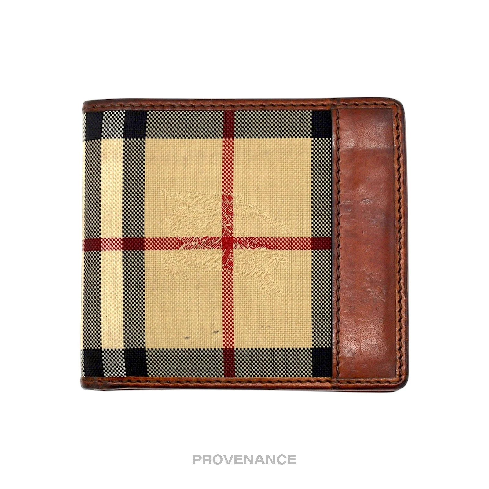 Burberry Nova Check Canvas Bifold Wallet - Brown Leather - 1