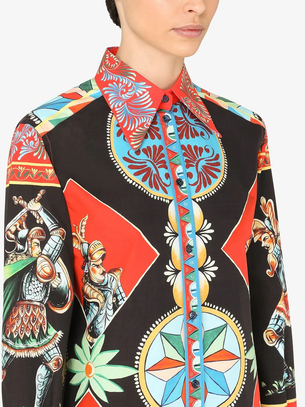 printed long collar shirt - 5