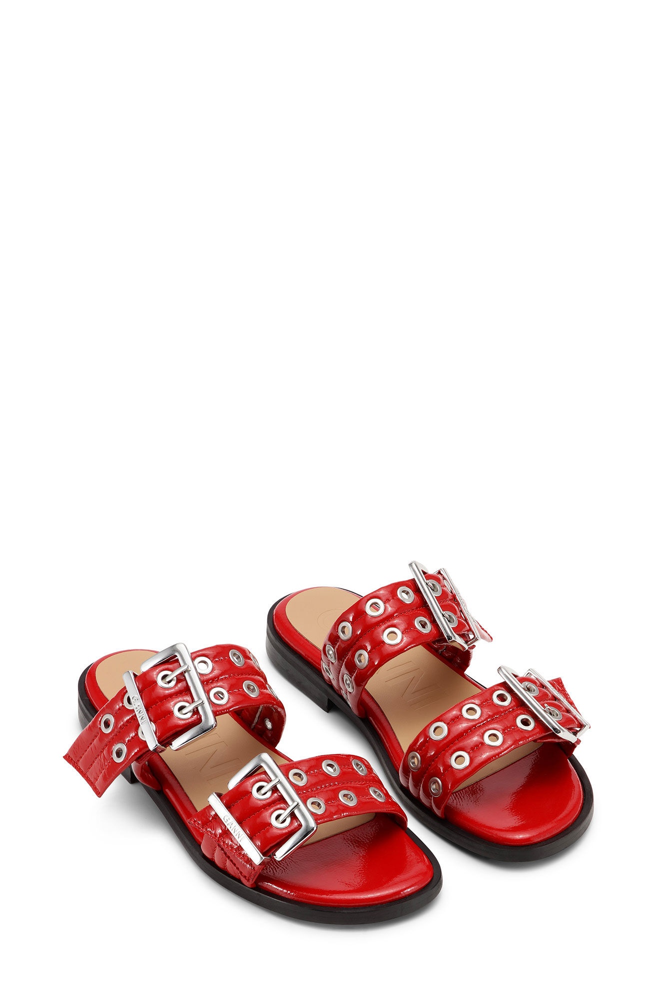 RED FEMININE BUCKLE TWO-STRAP SANDALS - 2