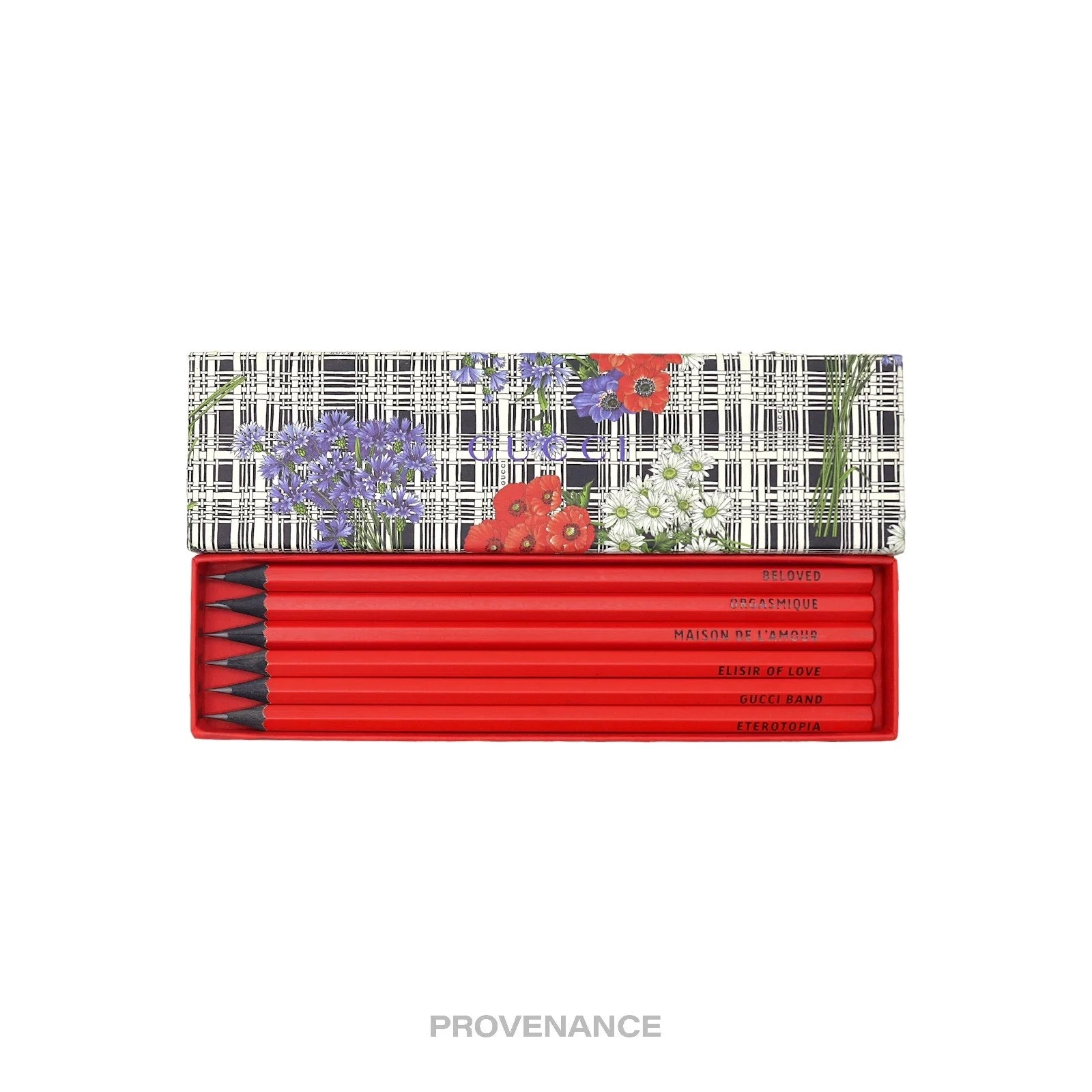 Gucci 6 Pencil Set Case - Michele Words Floral Red Black - 1