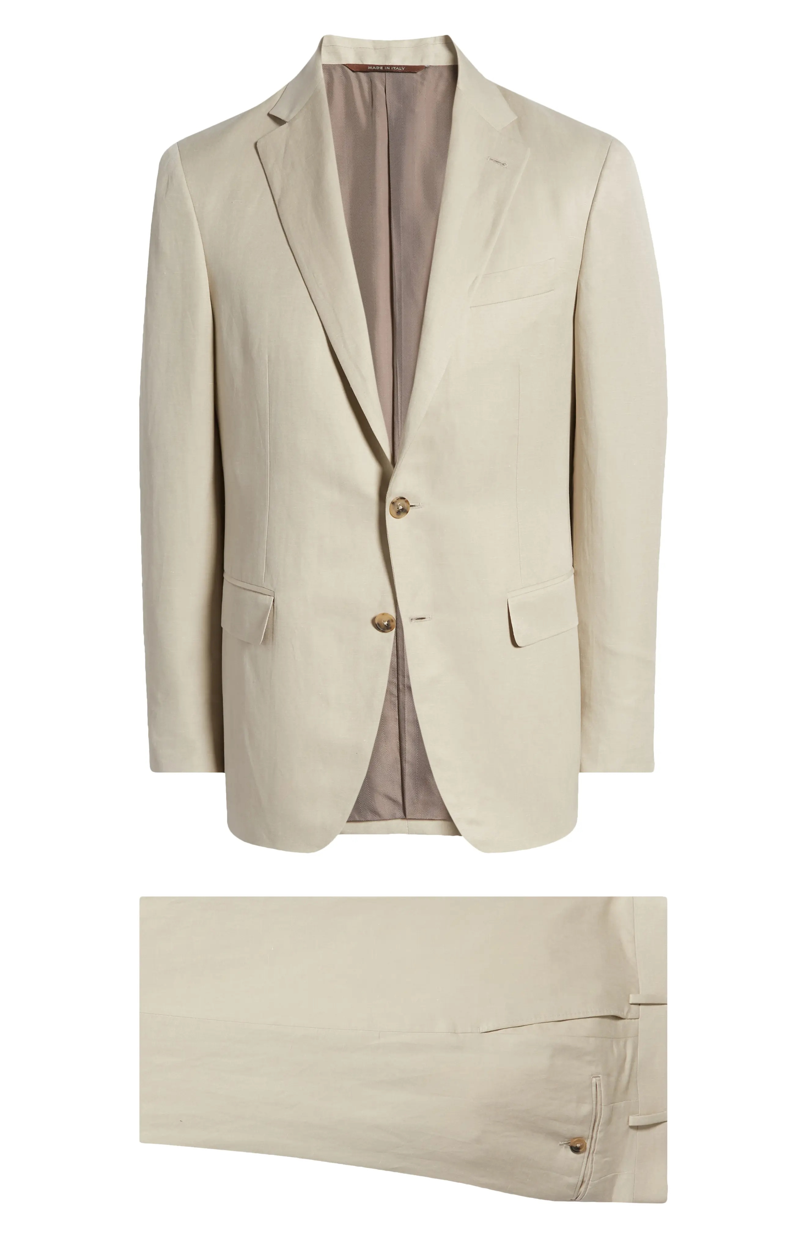 Kei Trim Fit Beige Linen & Silk Wool Suit - 1