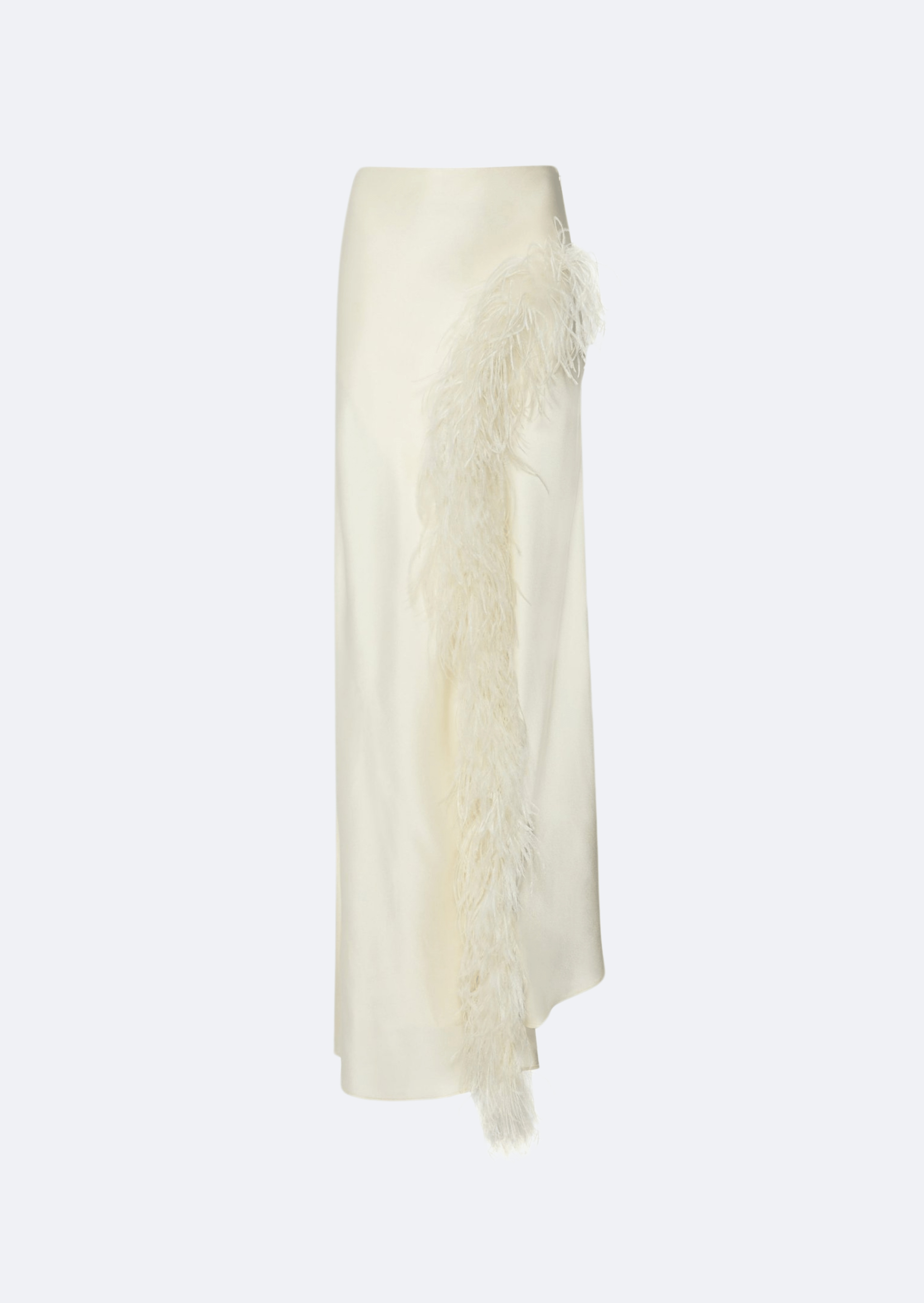 Satin Asymmetric Skirt With Feathers - 1