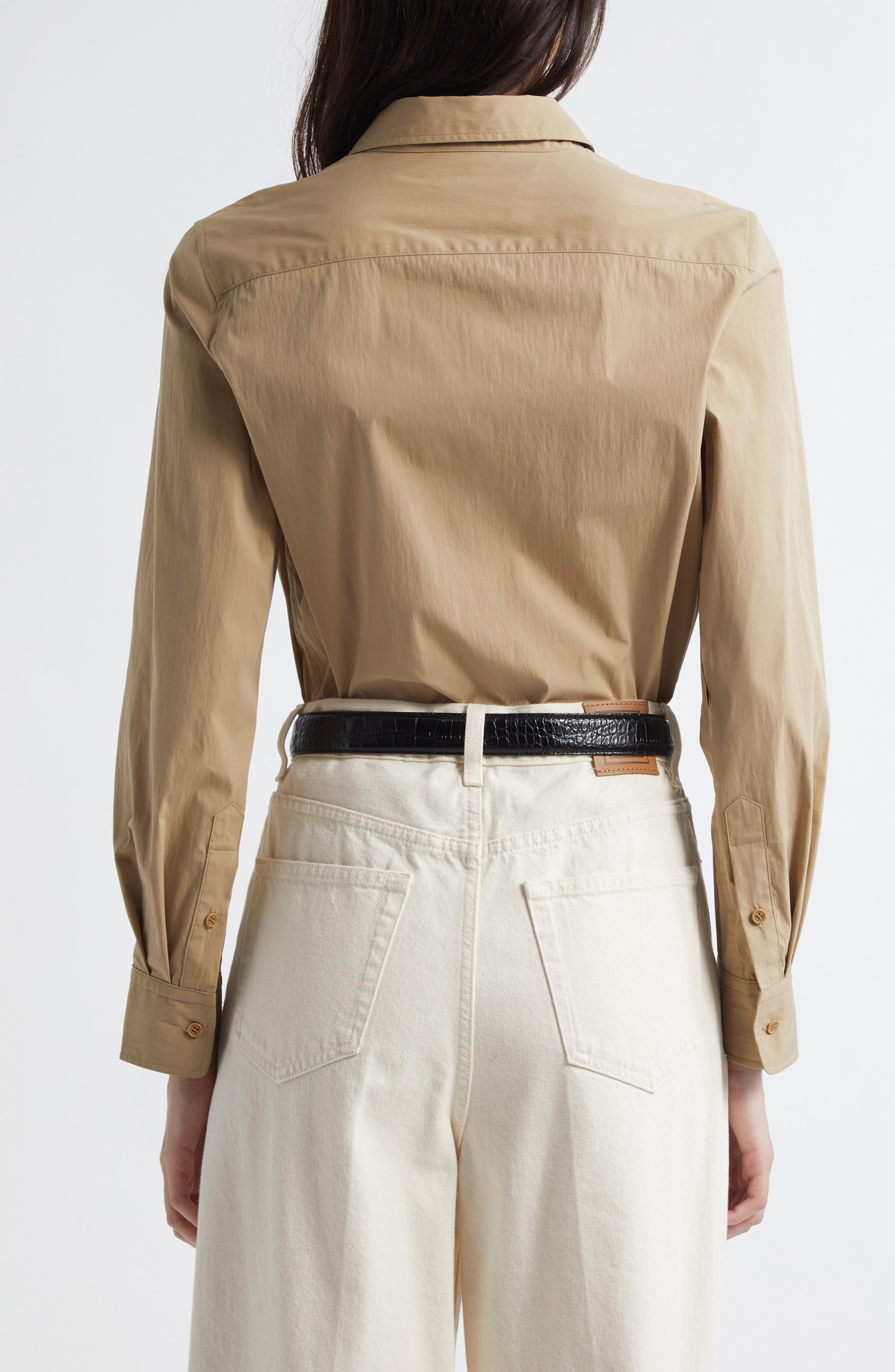 Nili Lotan Dyllan Shrunken Cotton Shirt in Khaki at Nordstrom - 2