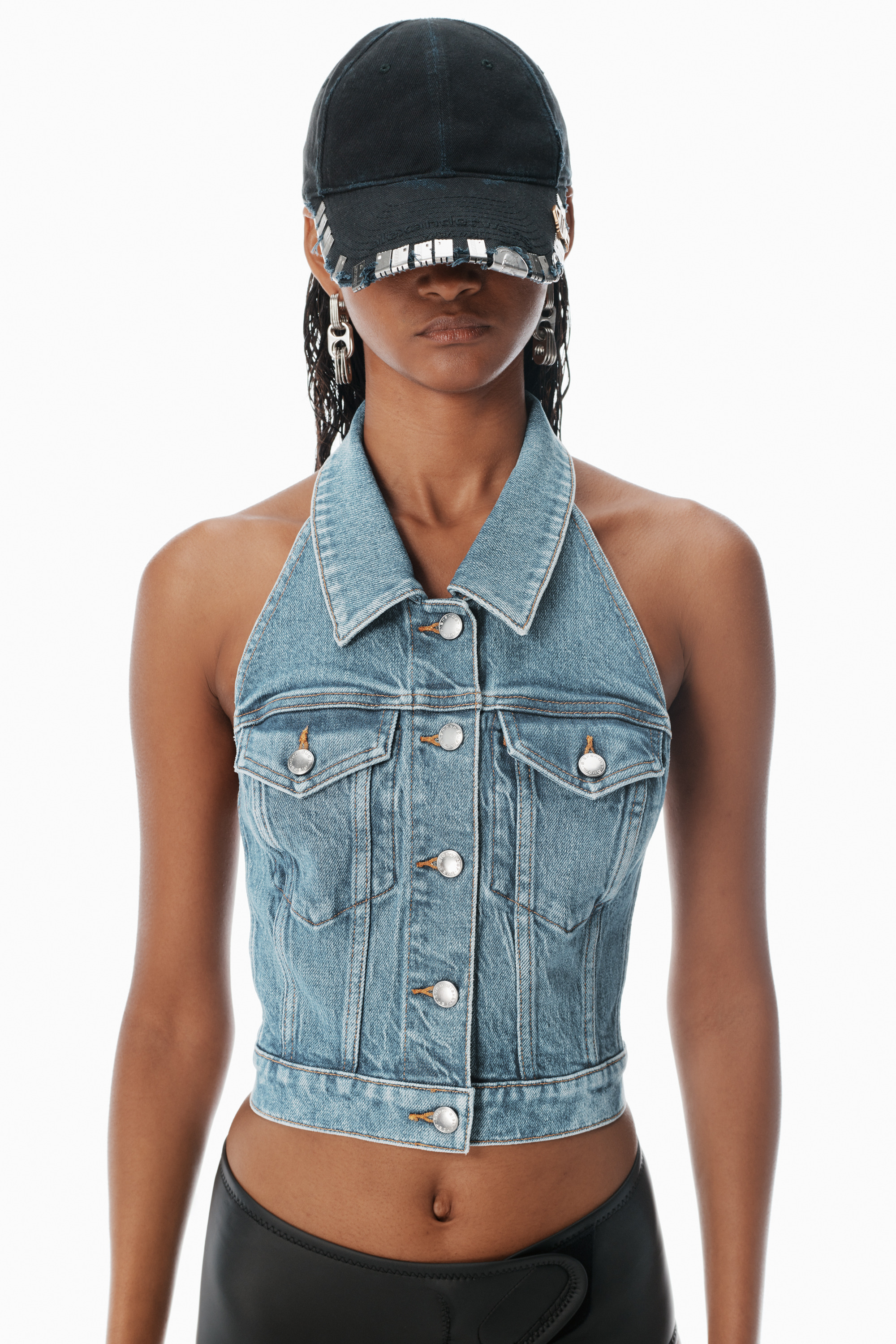 Bleach Blue denim halter top - 3