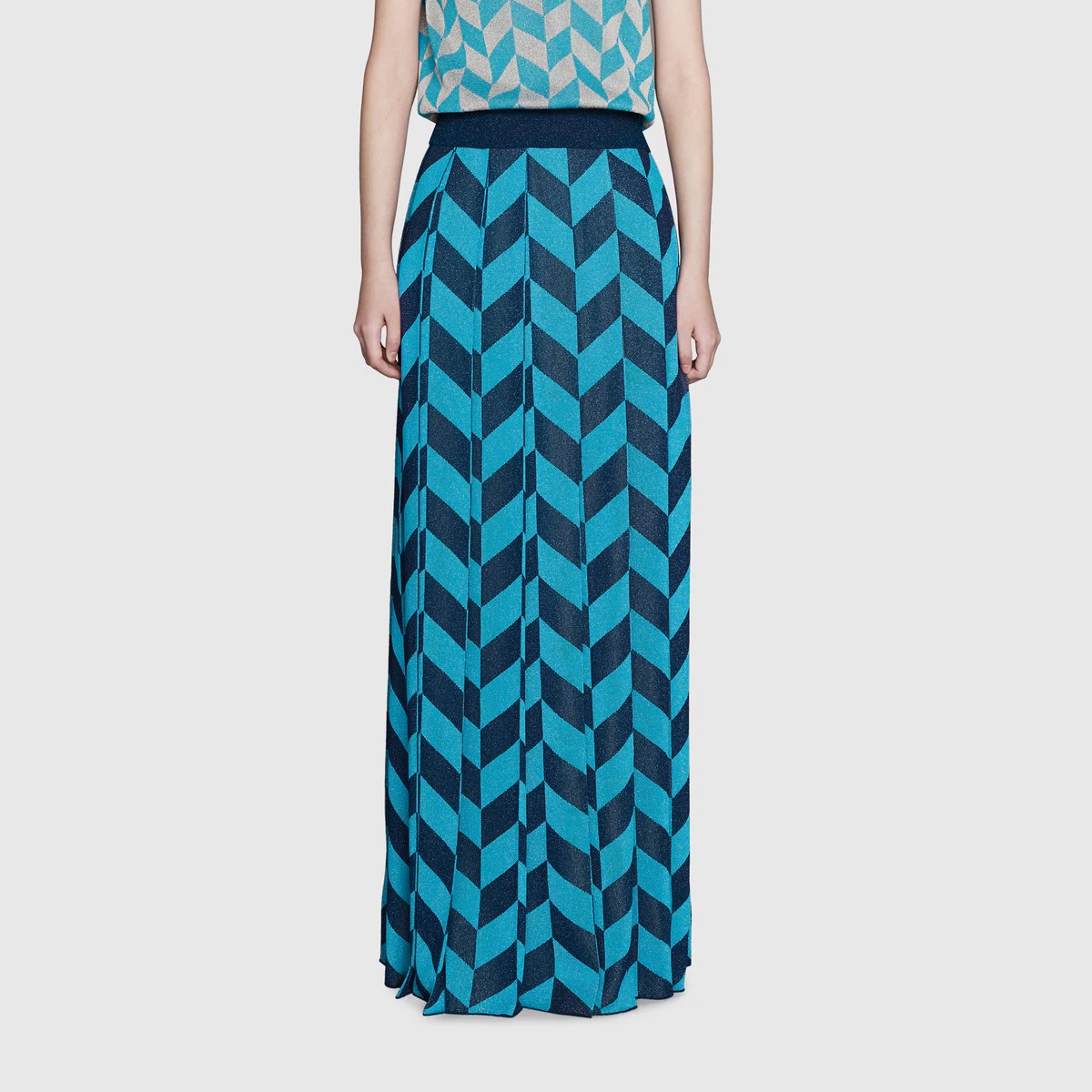Lamé piquet pleated skirt - 3