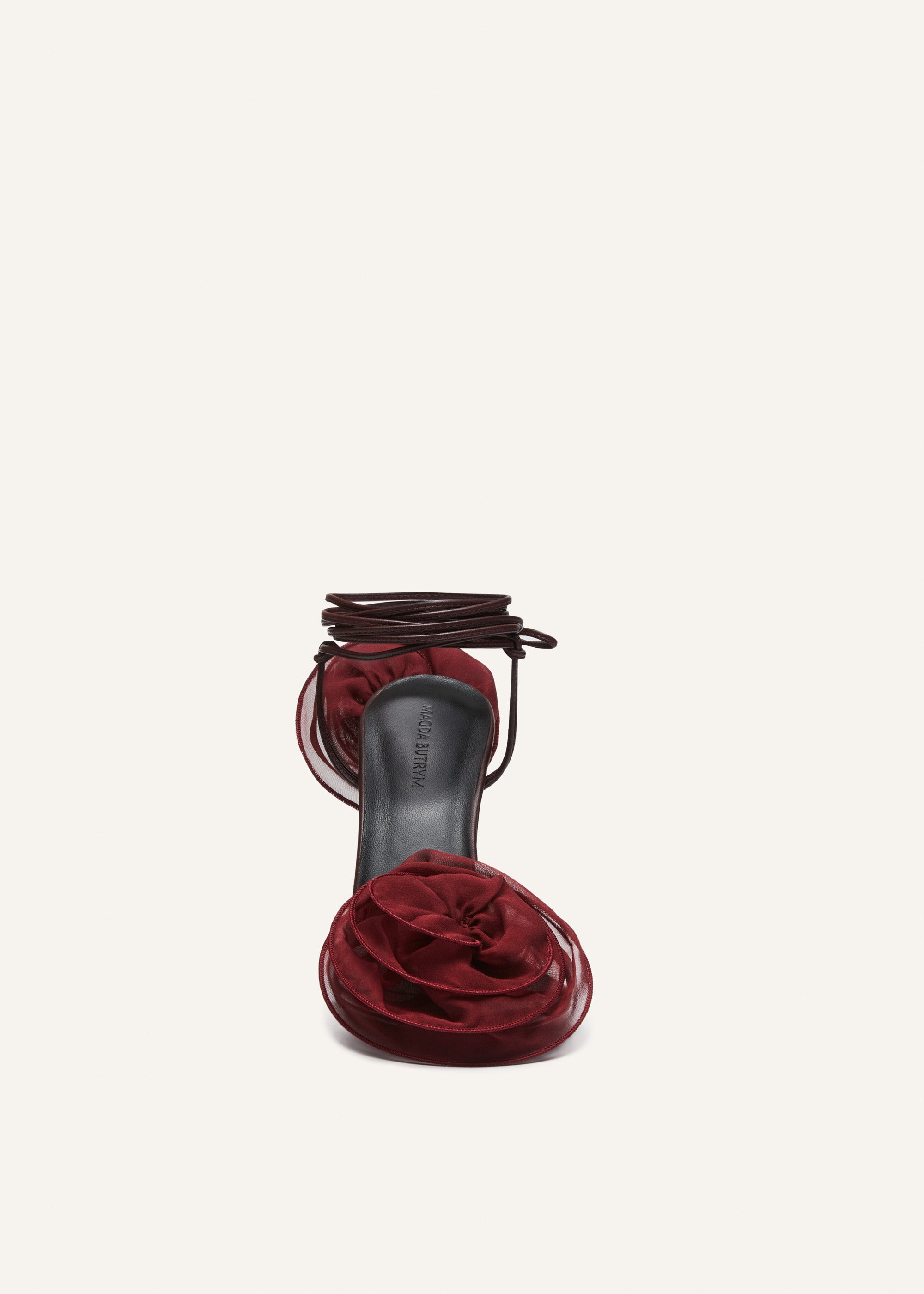Wrap around double flower sandals in burgundy - 3