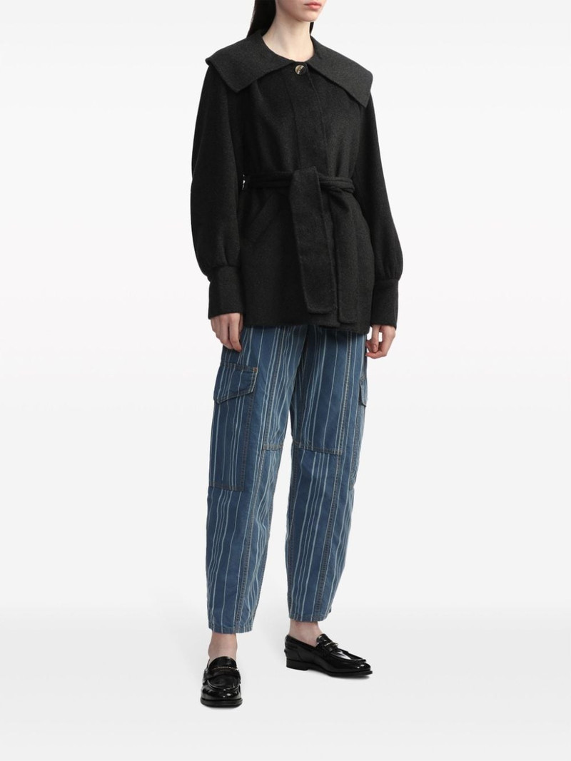 GANNI belted-waist wool-blend jacket outlook