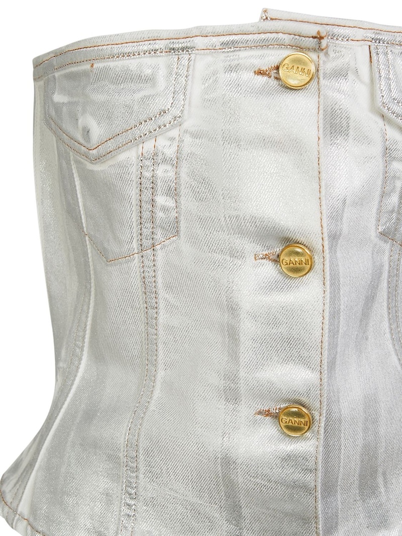 Foil coated denim corset top - 2