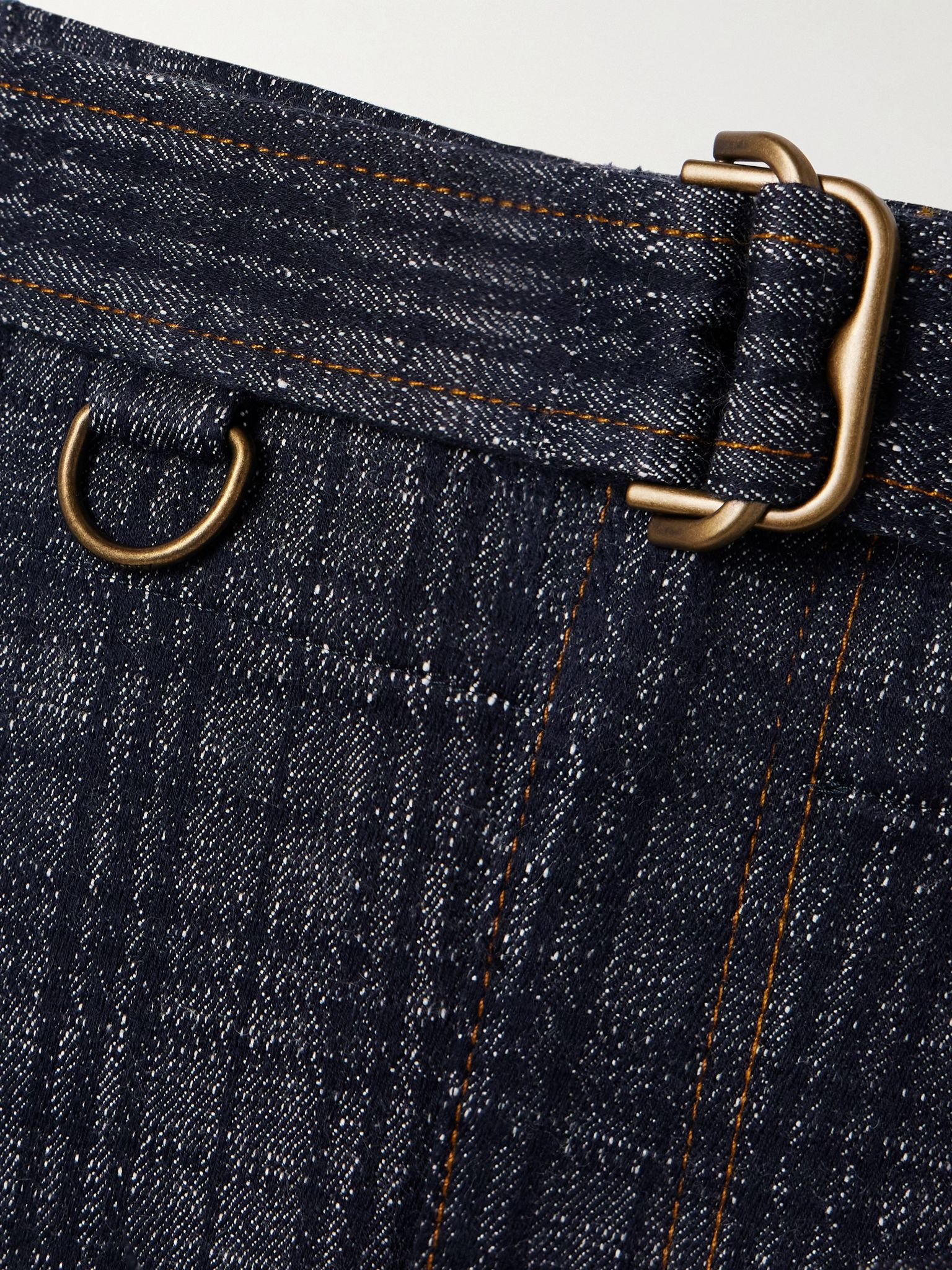Belted pleated cotton-tweed wide-leg pants Navy - 5