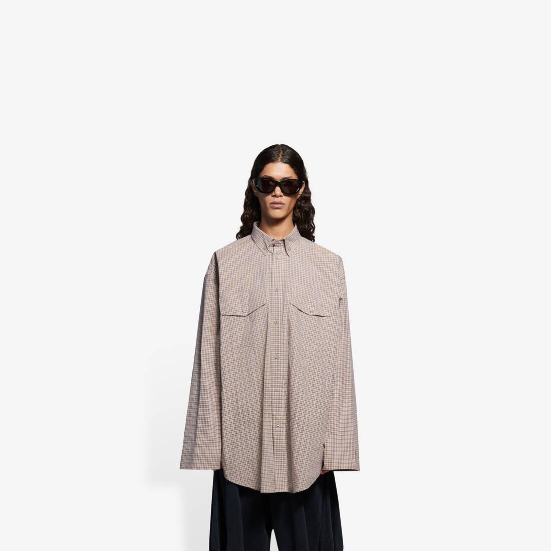 Oversize Button-down Shirt in Beige/black - 3