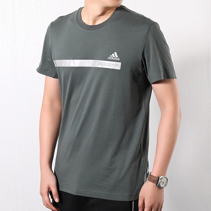 Men's adidas Training Round Neck Breathable Sports Short Sleeve Gray T-Shirt DZ2215 - 4