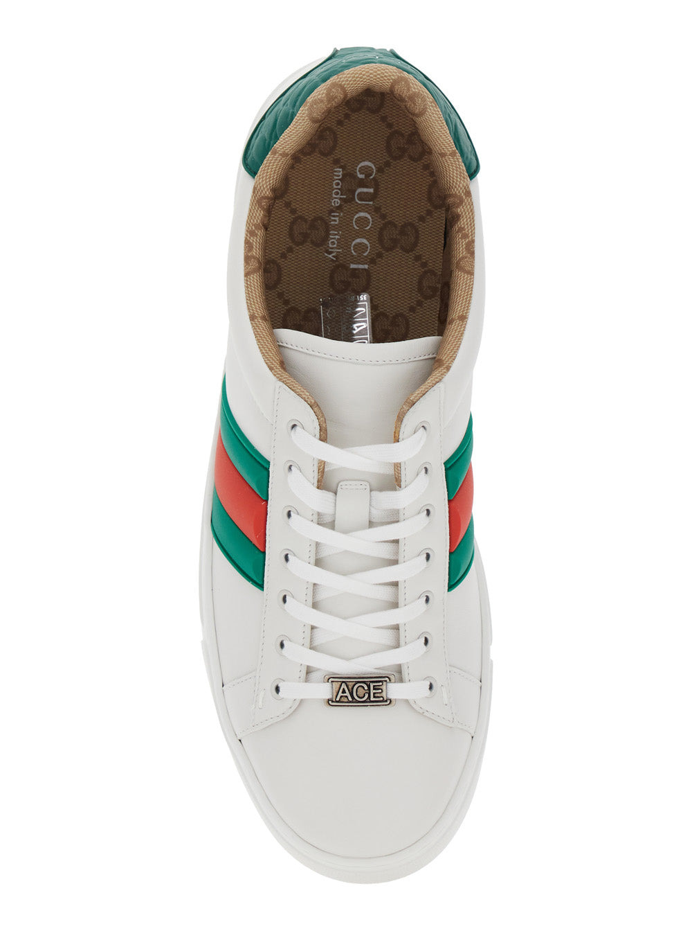 Gucci Men 'Ace' White Sneaker With Web Detail On The Side And Tag On The Front In Leather Man - 4