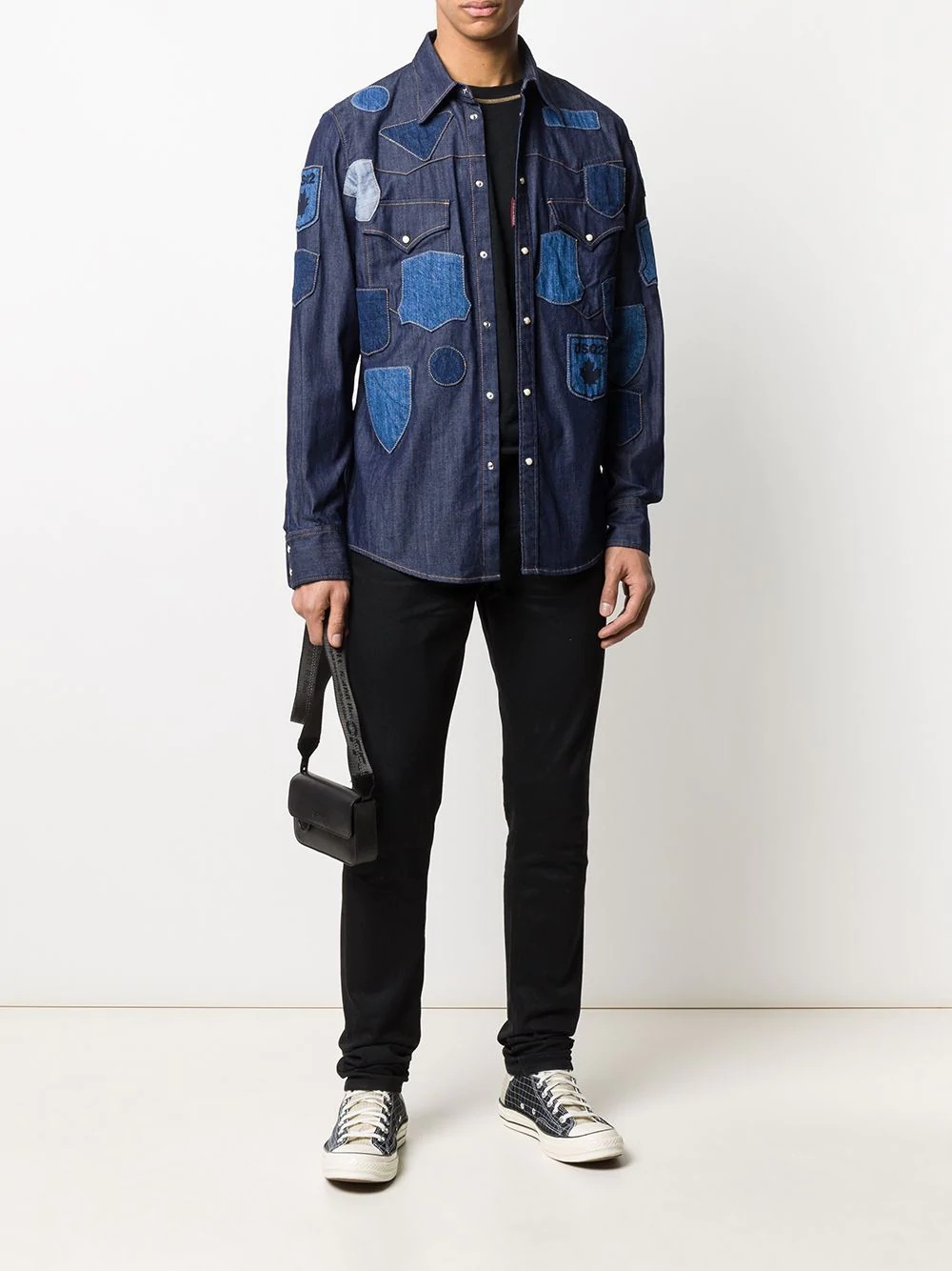 patch-work denim shirt - 2