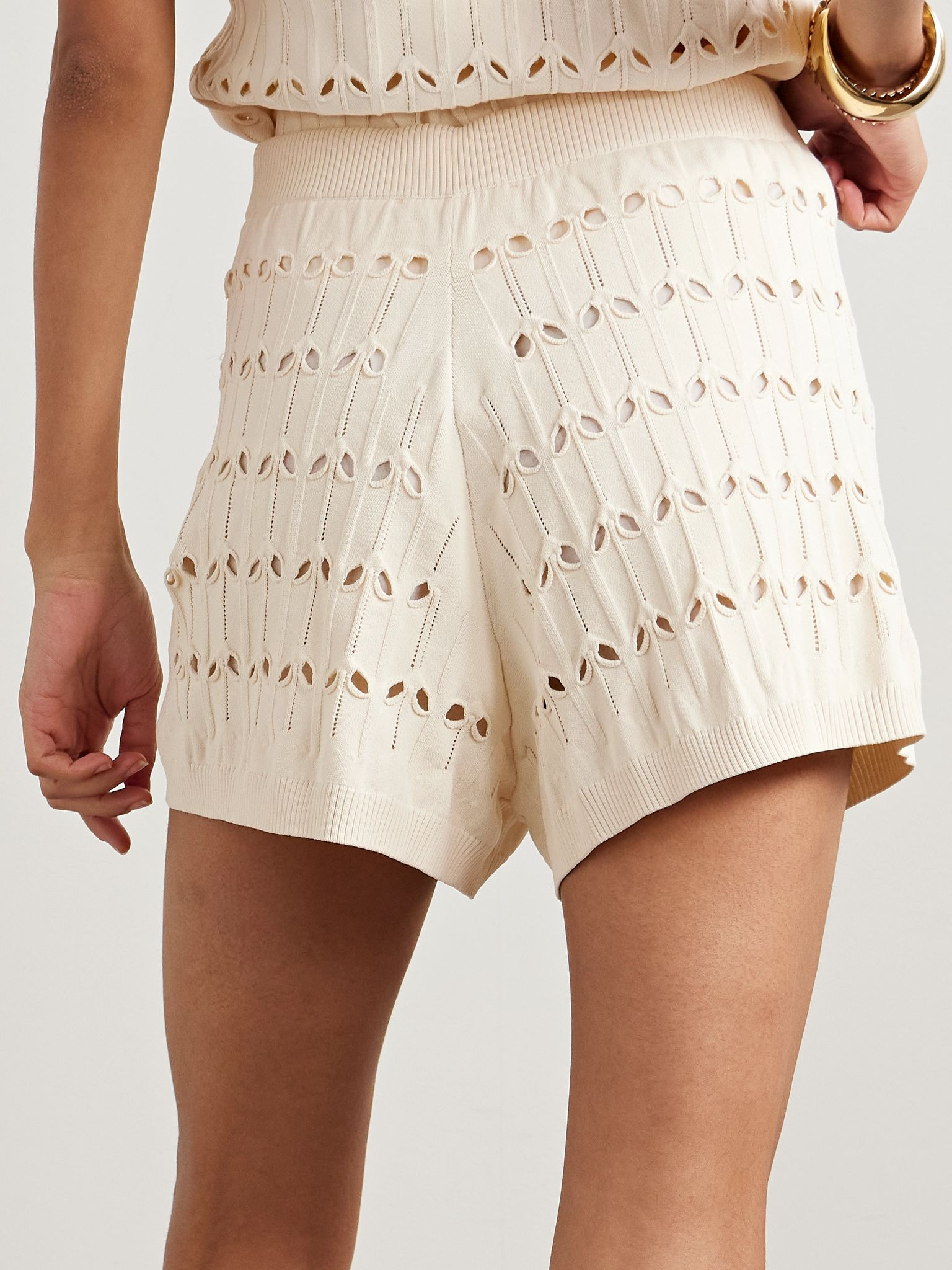 Rhiannon cutout pointelle-knit shorts Cream - 3
