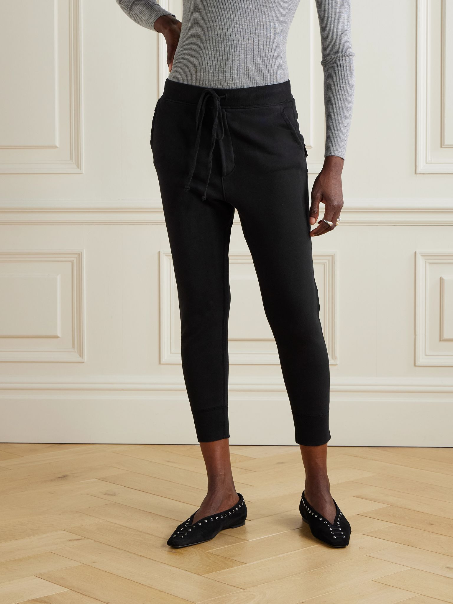 Nolan cropped cotton-jersey track pants Black - 3