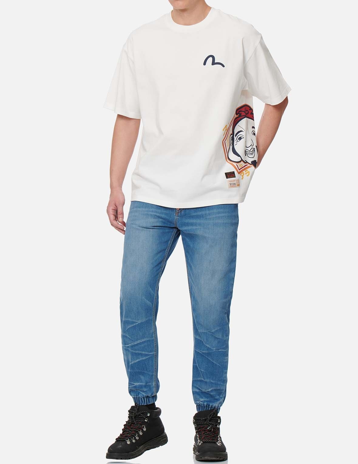 GODHEAD AND LOGO EMBROIDERY DAICOCK INSERT DENIM JOGGER PANTS - 4