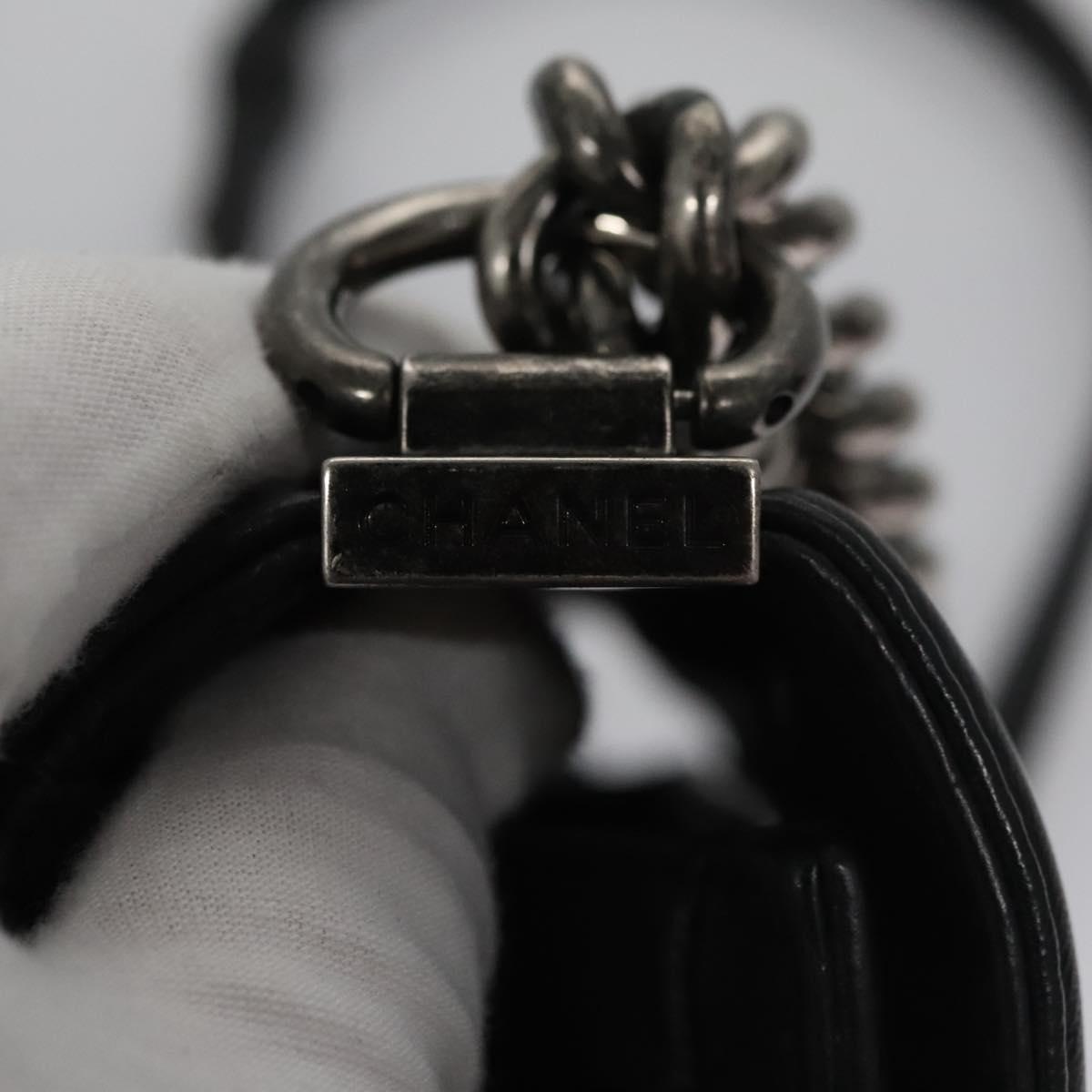 CHANEL Boy Chain Shoulder Bag Lamb Skin Black CC - 14