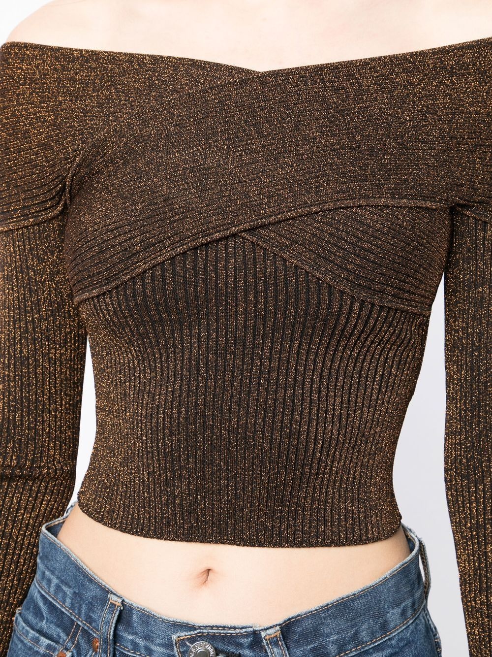 off-shoulder metallic knitted top - 5