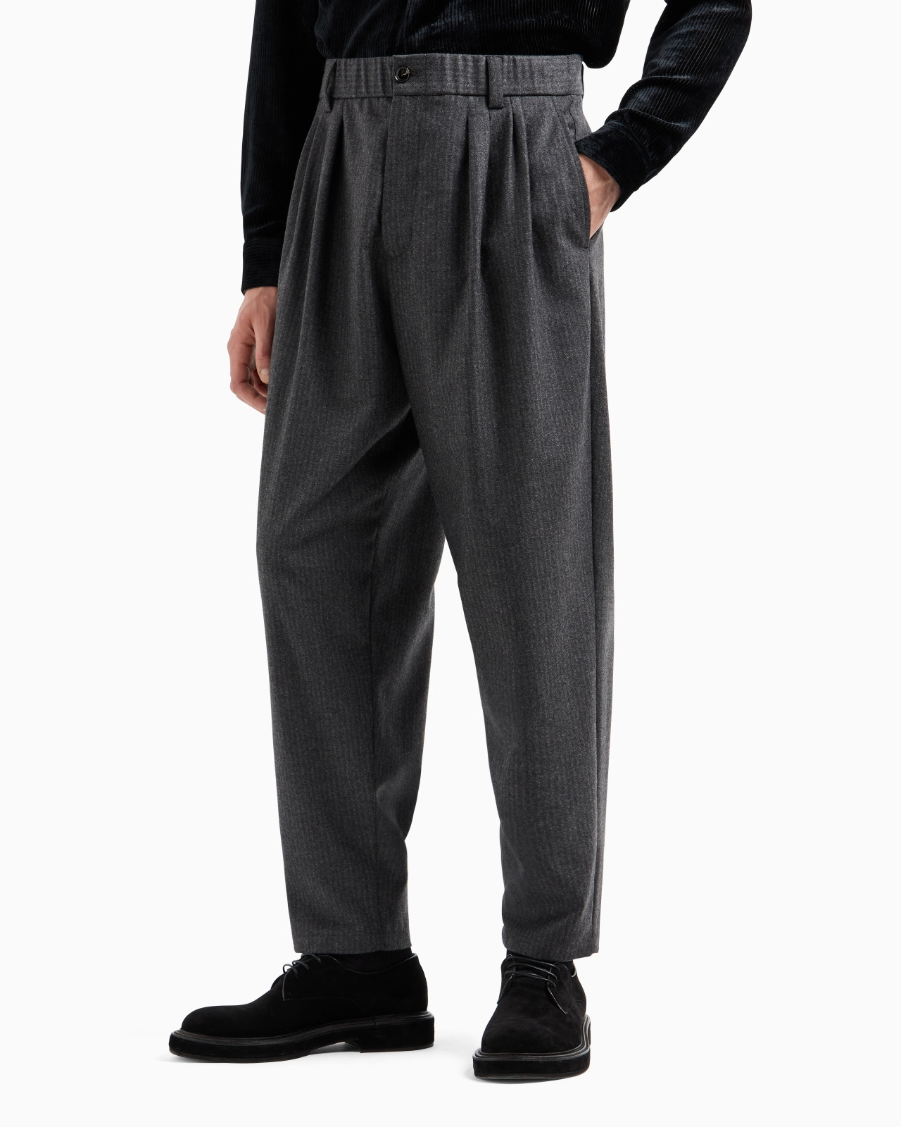VIRGIN-WOOL AND CASHMERE DOUBLE-DART TROUSERS WITH JACQUARD PINSTRIPES - 4