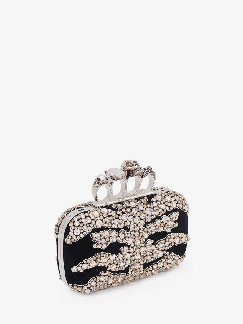 Women's Skull Four Ring Clutch in Black/silver - 2