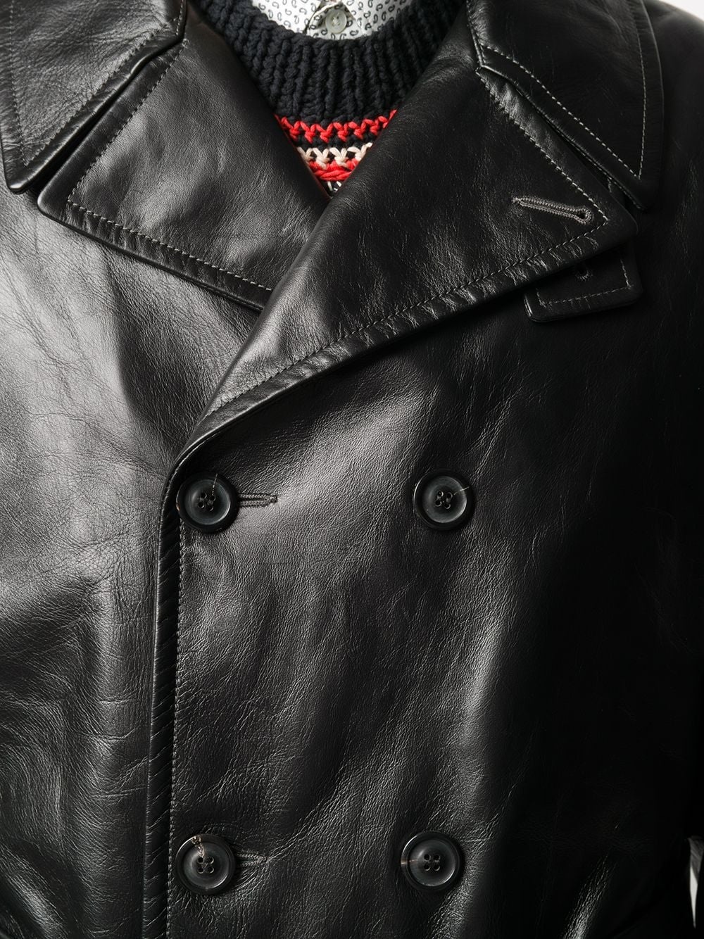 double-breasted belted leather jacket - 5