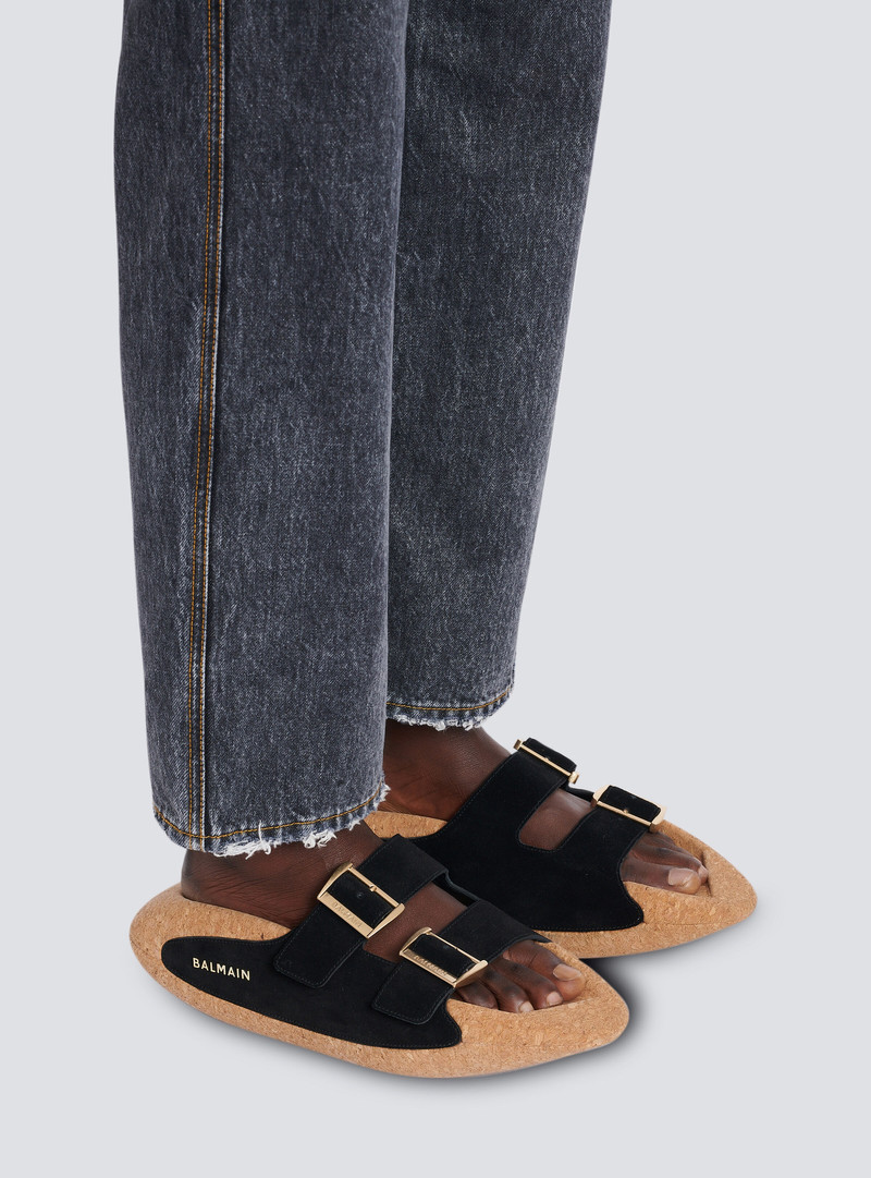 Balmain B-IT leather and cork mules outlook