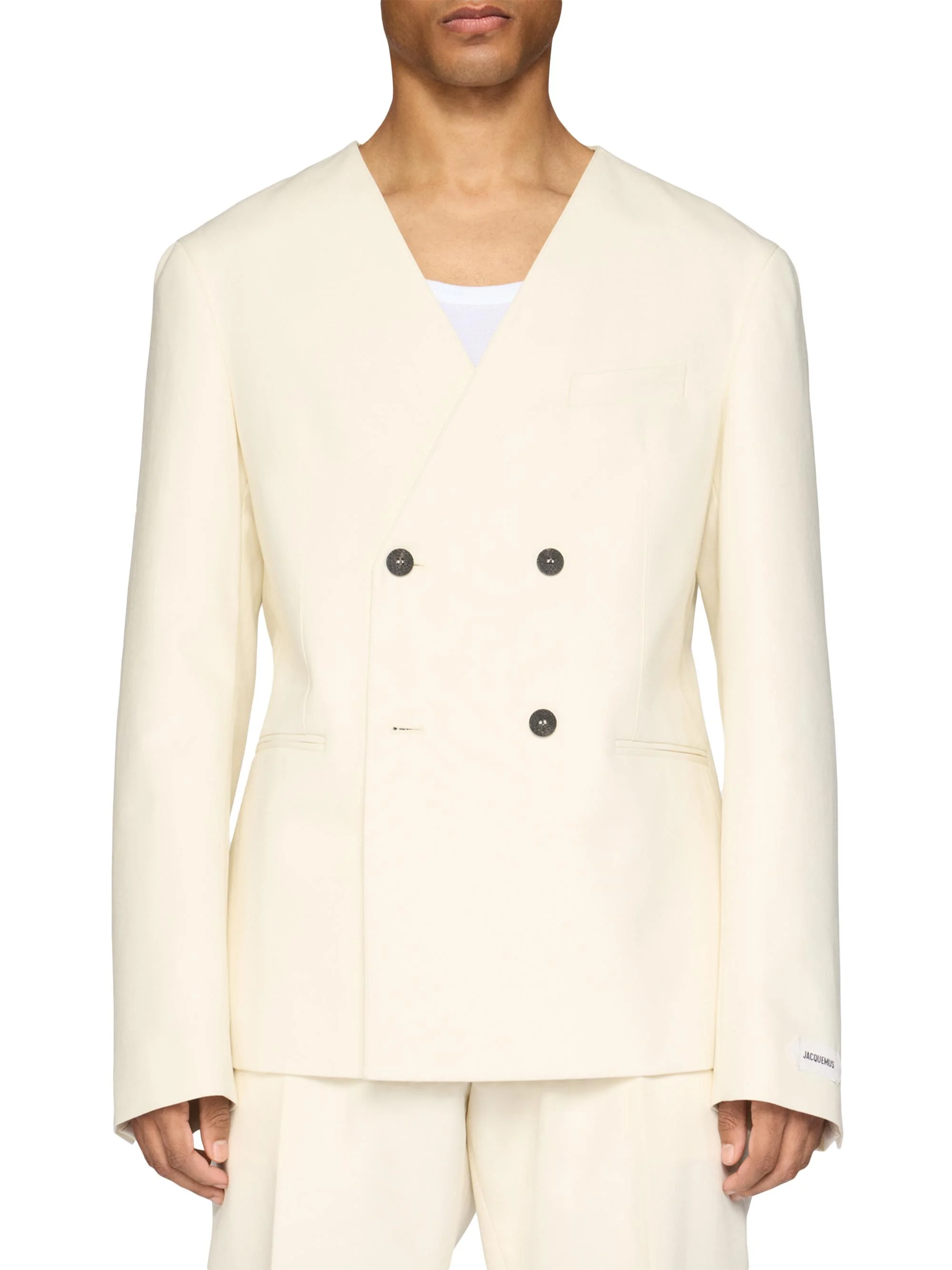 Men's Marino Cotton Double-Breasted Blazer - Off White - 1