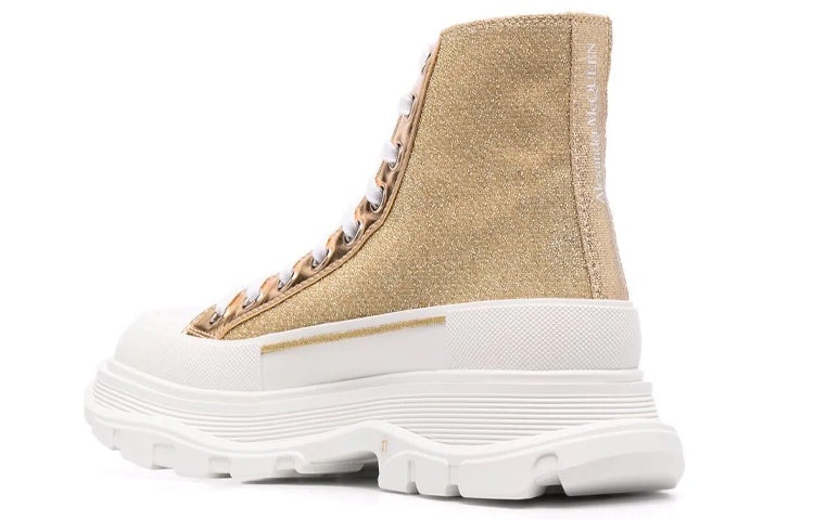 (WMNS) Alexander McQueen Glitter Tread Slick High-Top Sneakers 'Gold White' 685699W4SG18062 - 4