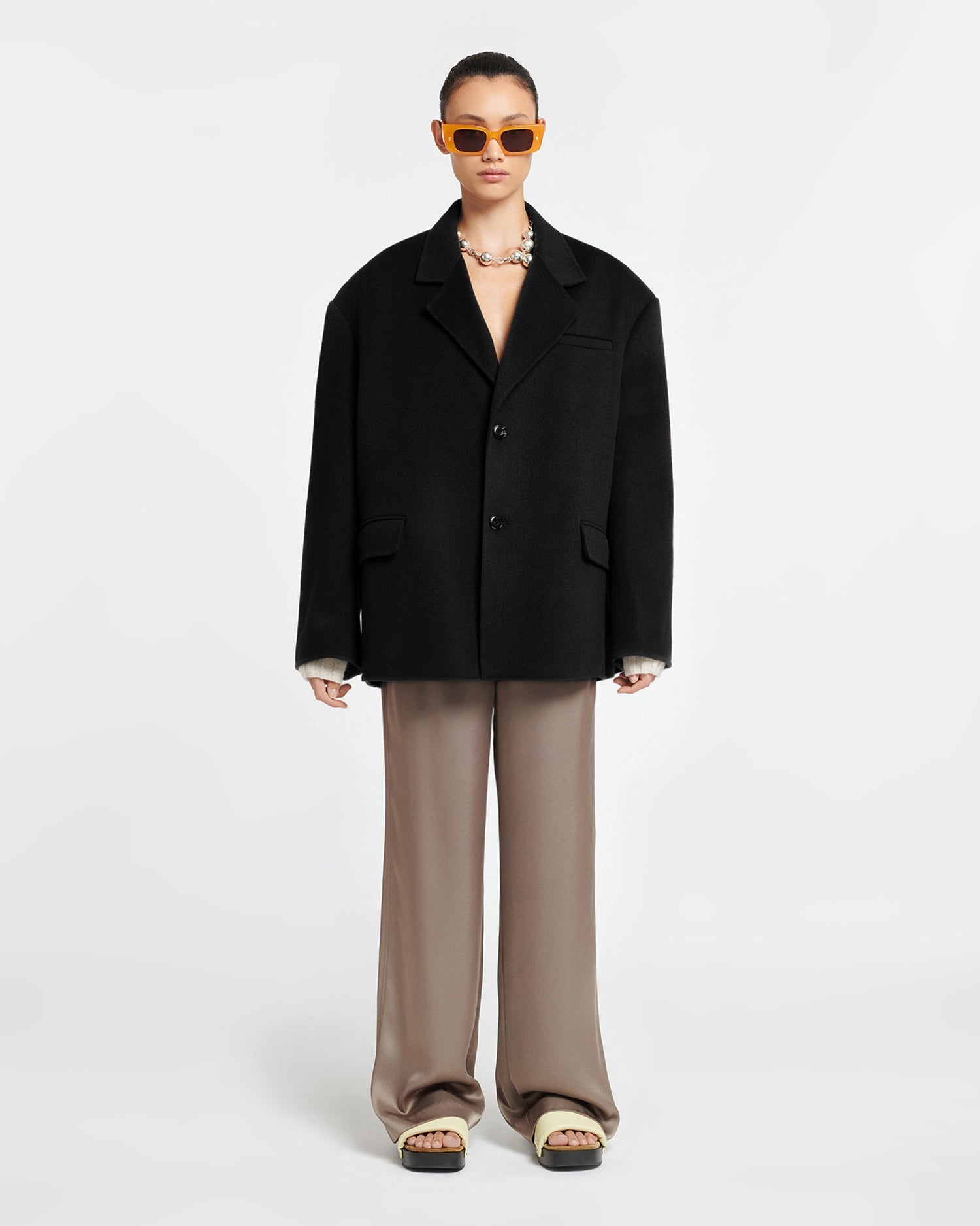 Double Wool And Silk Blend Boxy Blazer - 3