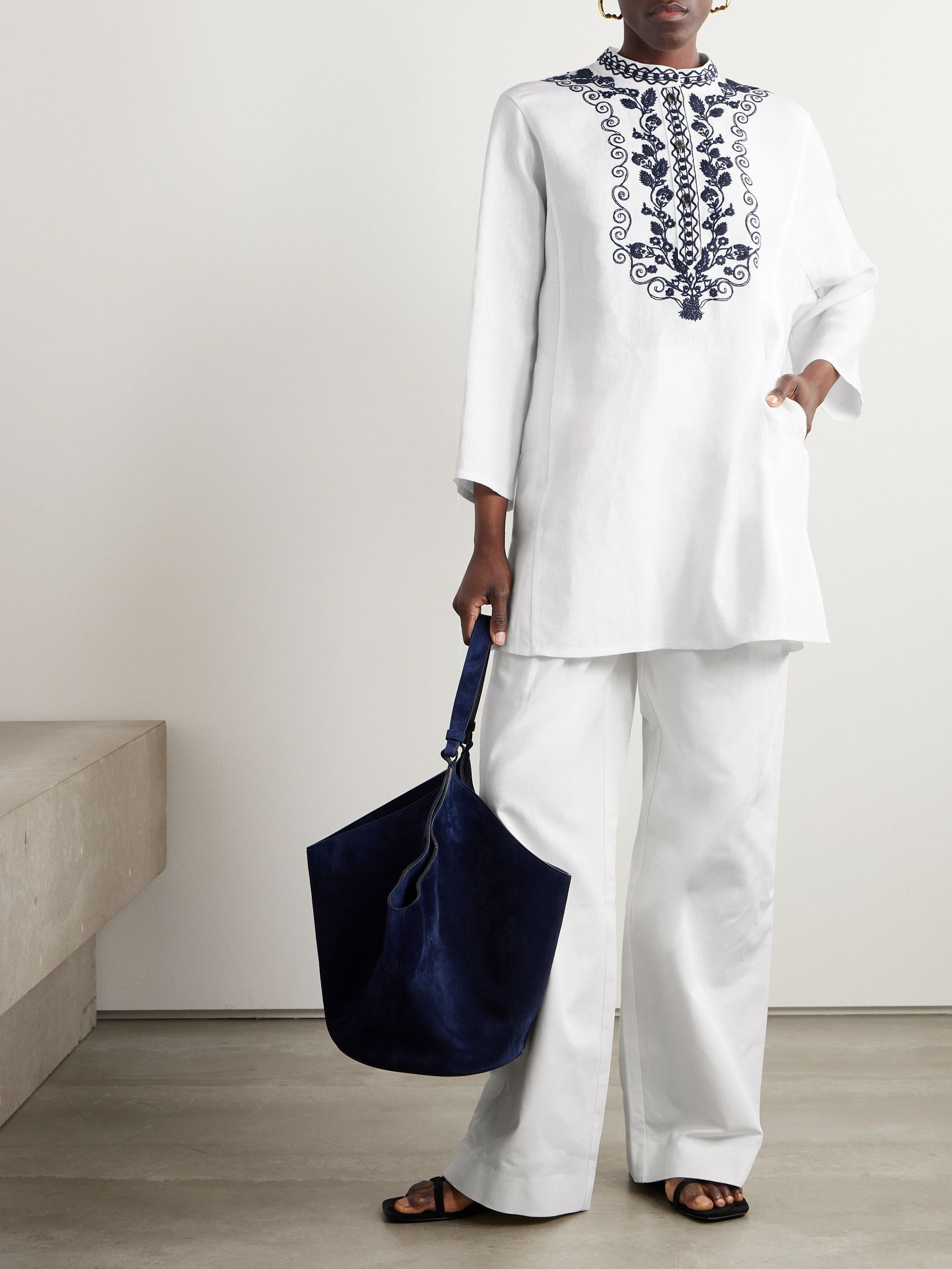 Embroidered linen blouse White - 2