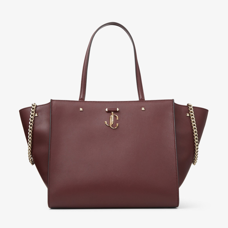 JIMMY CHOO Varenne Tote Bag Burgundy Fine Shiny Calf Leather Logo