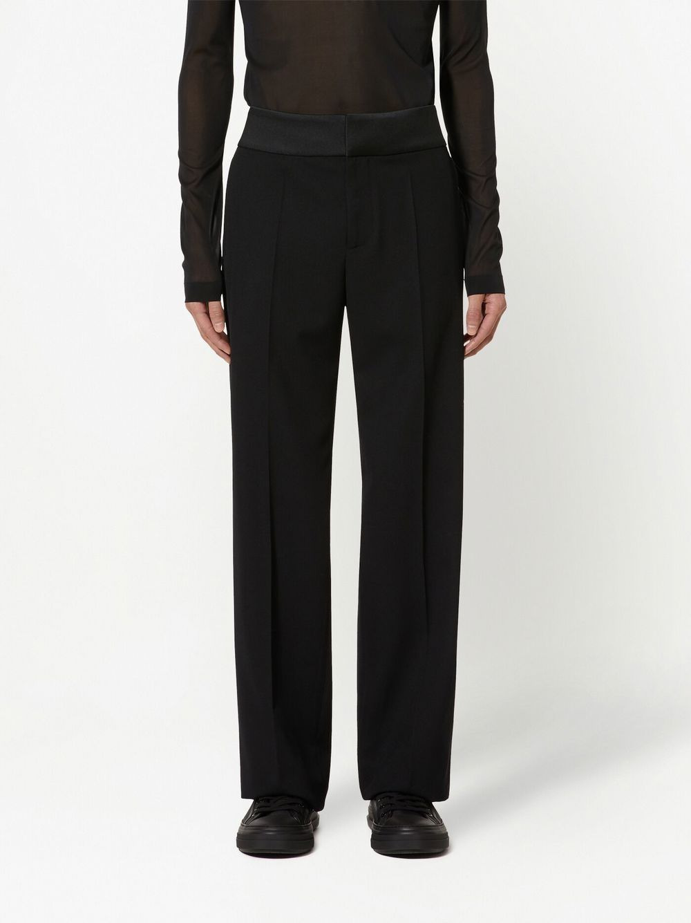 contrasting-waistband straight-leg trousers - 3