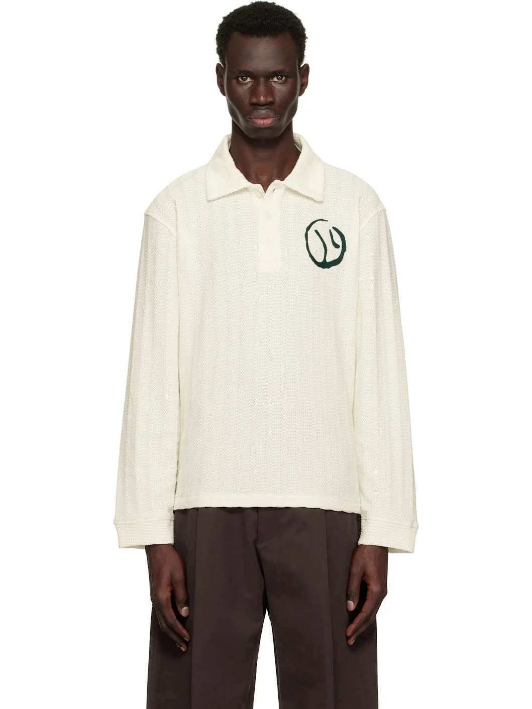 White Motif Knitted Rugby Polo - 1