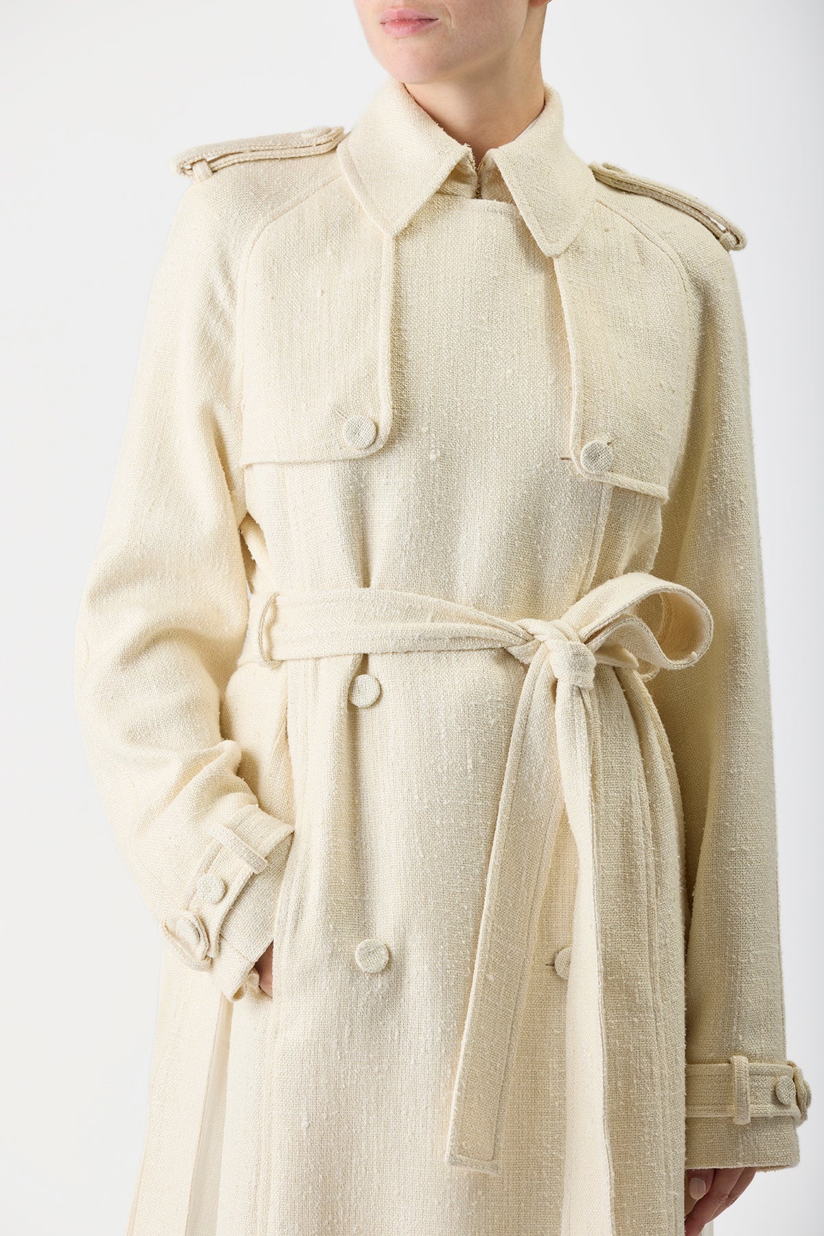 Eithne Trench Coat in Ivory Silk Wool - 6