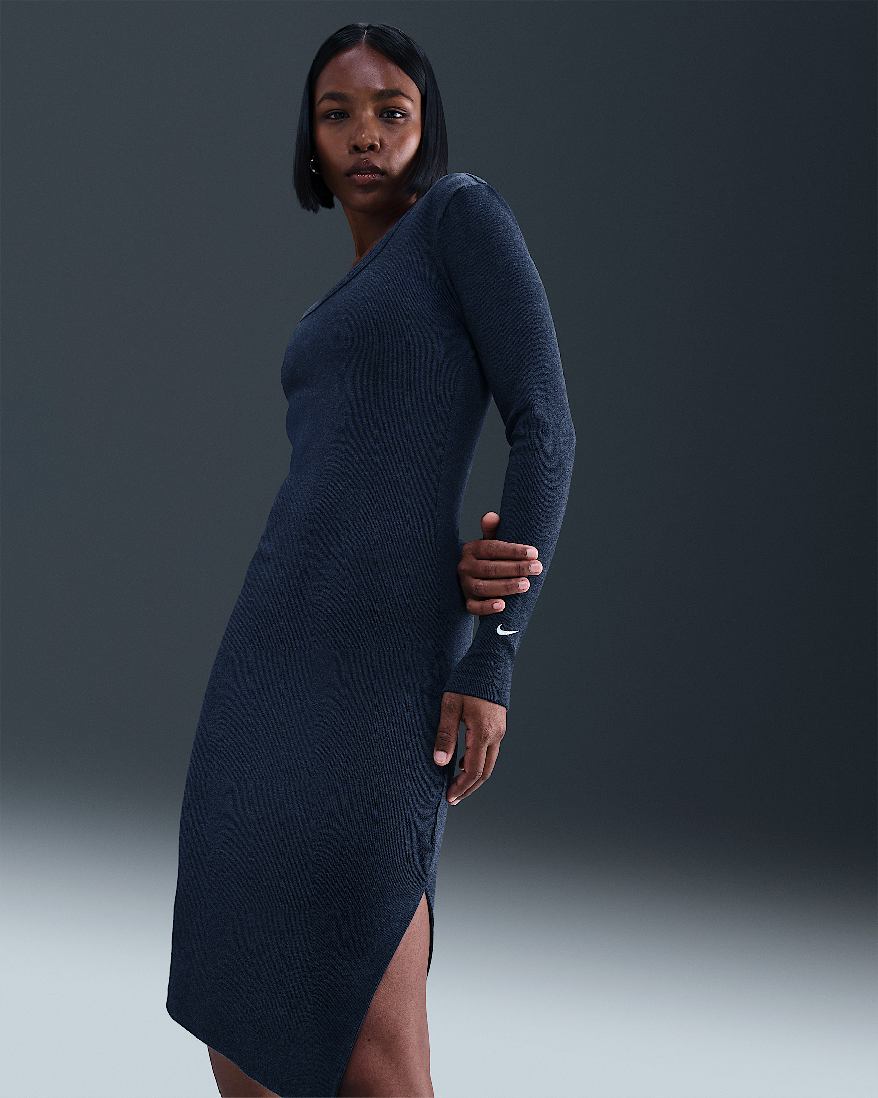 Nike Sportswear Chill Knit Women's Tight Long-Sleeve Midi Mini-Rib Dress - 2