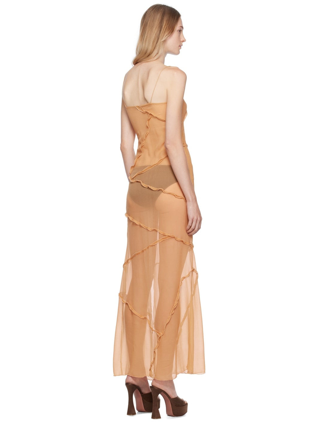 Beige Semi-Sheer Midi Dress - 3