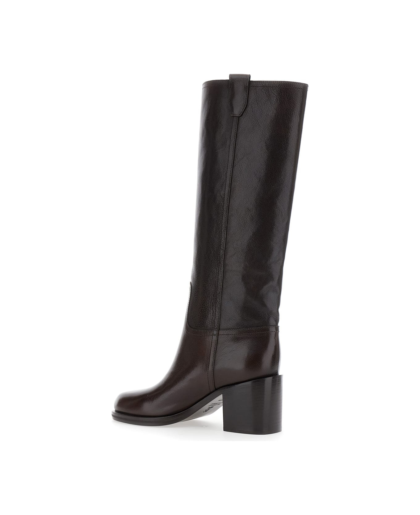 Brown Knee-lenght Boots With Monil Detail In Leather Woman - 3