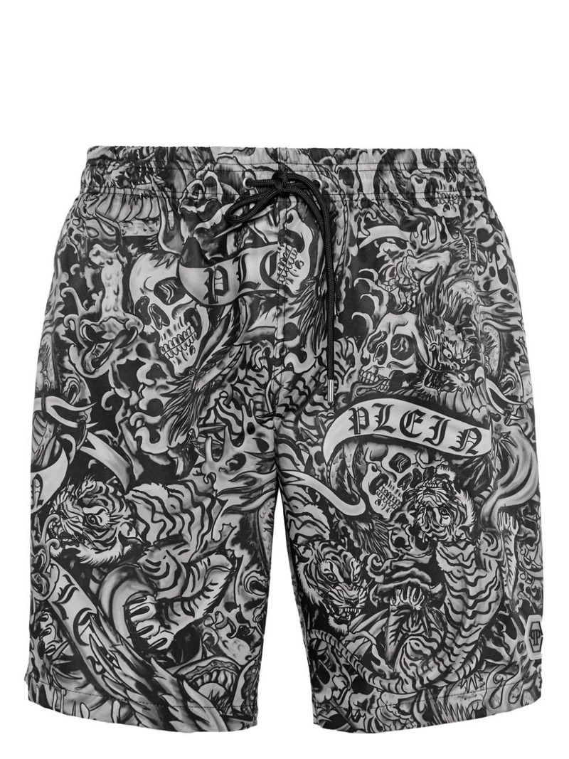 Tattoo-print drawstring 수영 반바지 1