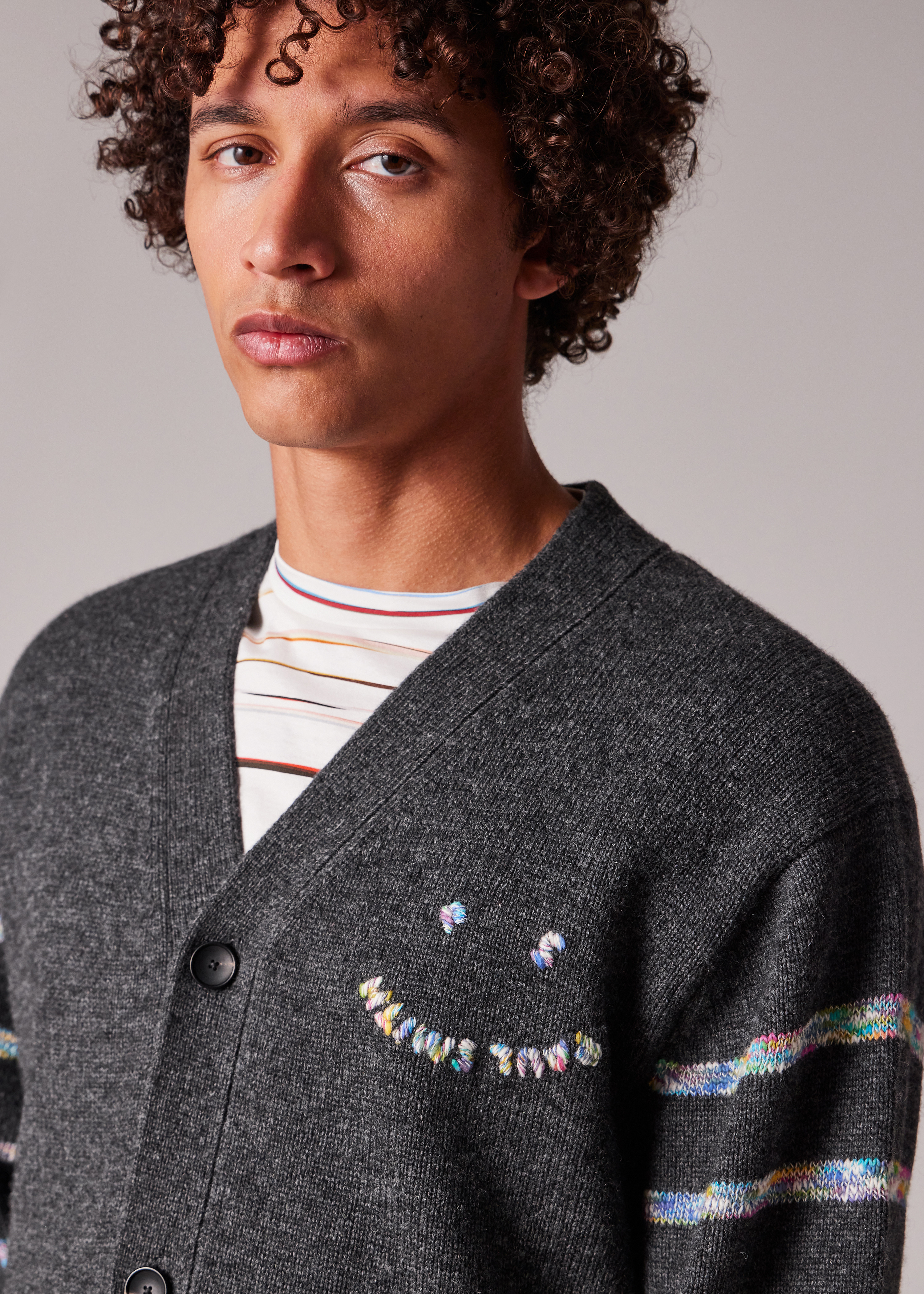 Charcoal 'Happy' Multi-Marl Stripe Cardigan - 4