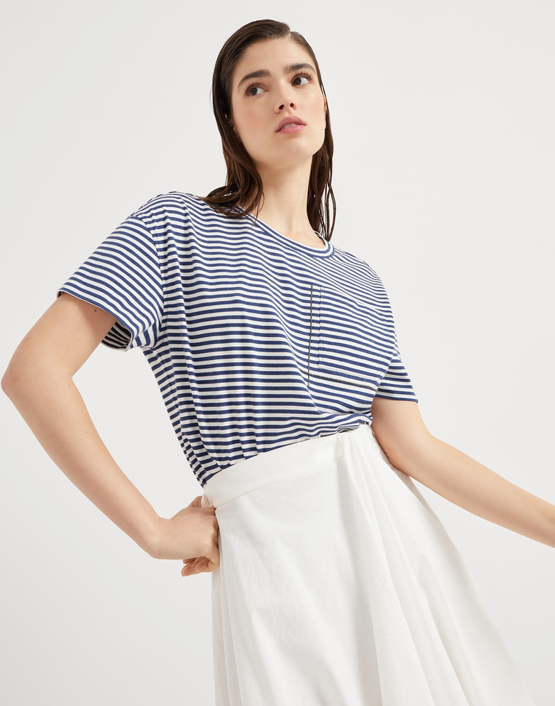 Cotton striped jersey T-shirt with shiny pocket detail 4