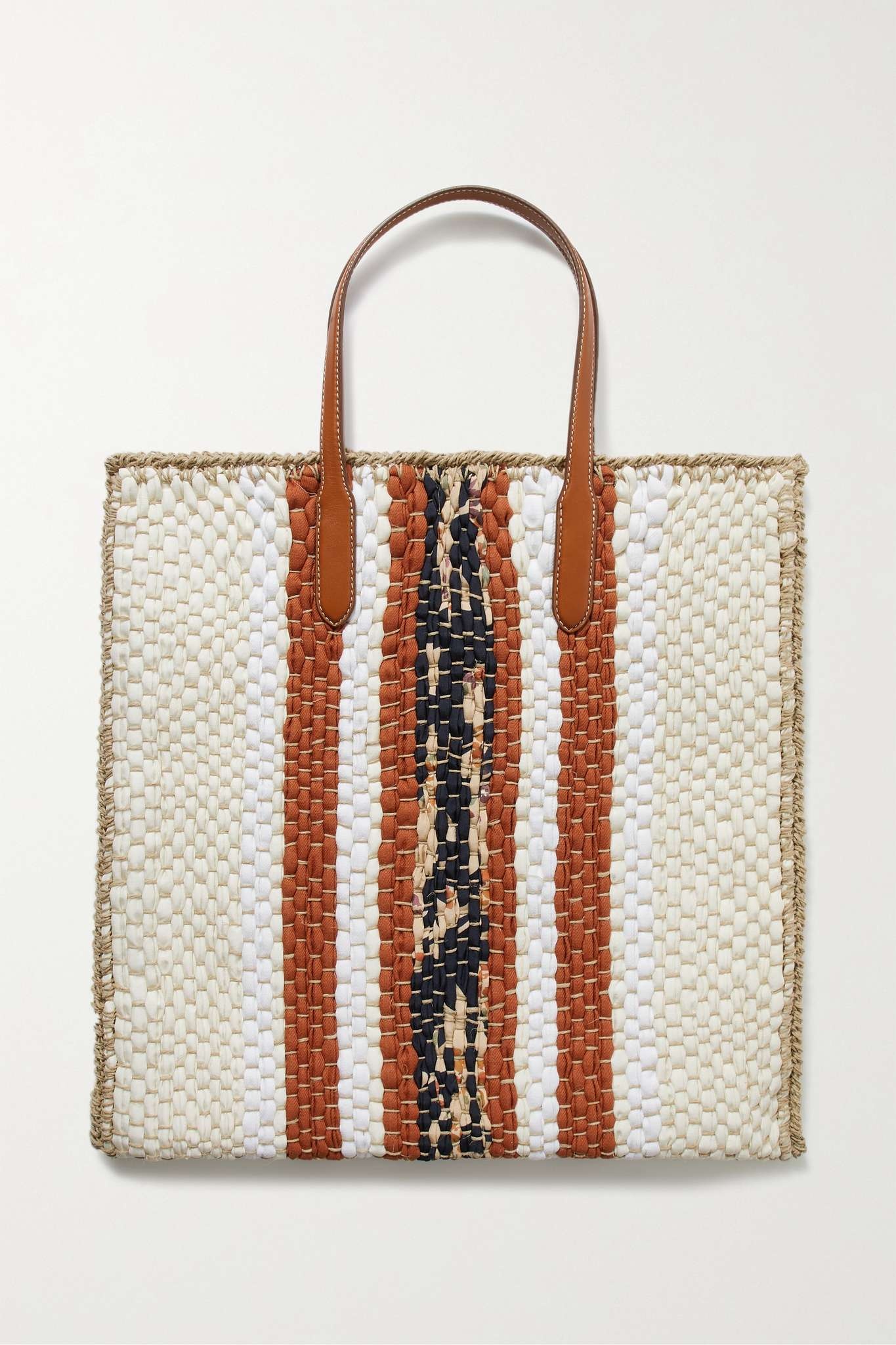 Blossom leather-trimmed striped wool and silk-blend tote - 3