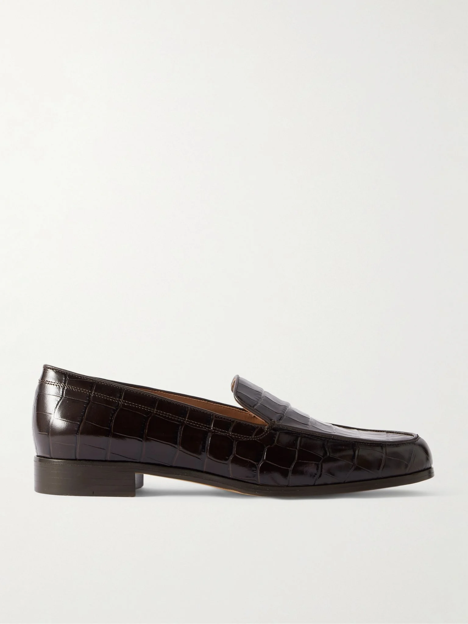 Danielle glossed croc-effect leather loafers Dark brown - 1